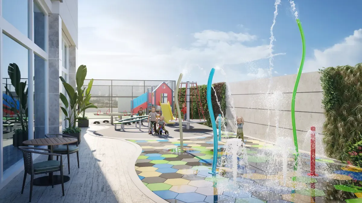 Celeste, Santa María, área de juegos infantiles con chorros de agua