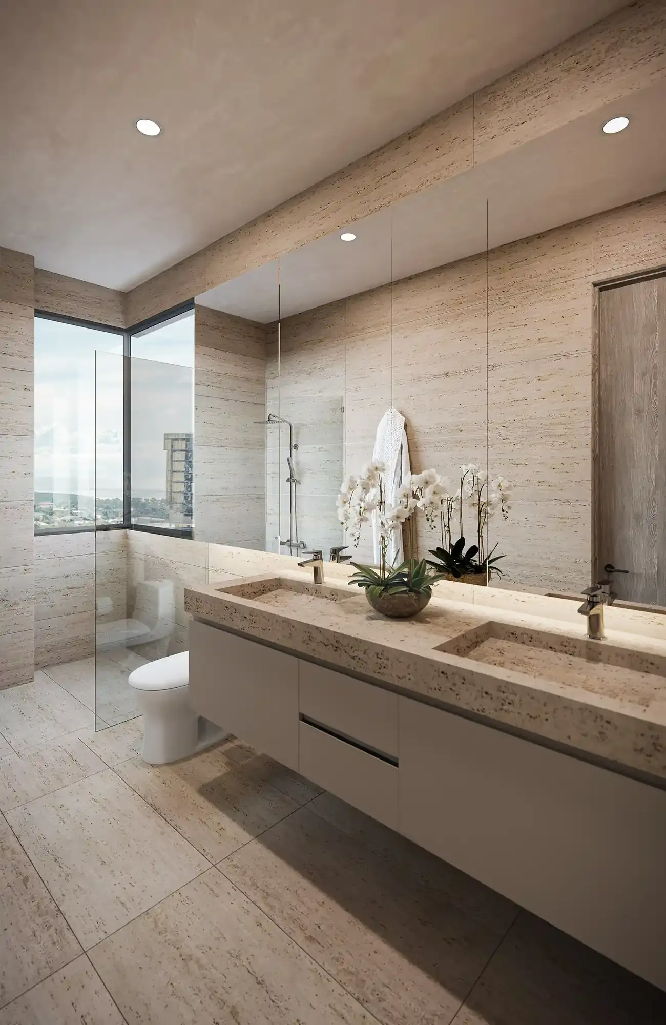 Baño principal con doble lavamanos en Madero, Costa del Este