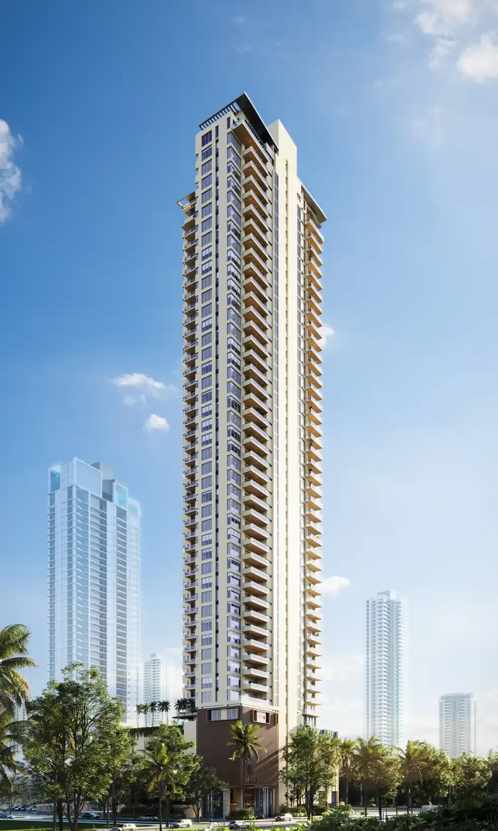 Fachada de Madero, torre residencial en Costa del Este, Ciudad de Panamá
