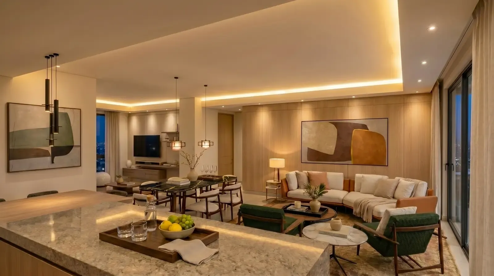Salón social de Madero en Costa del Este, de noche
